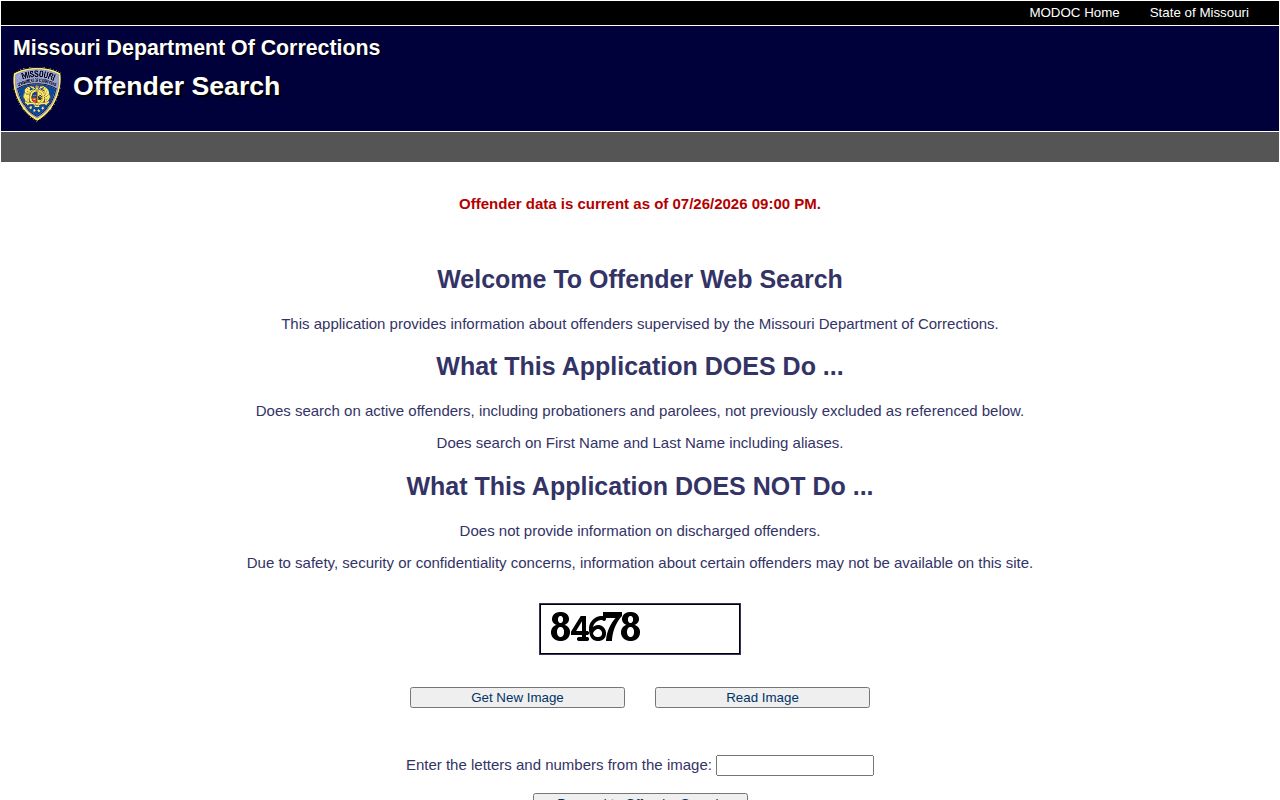 Grundy County released inmate search through the Missouri offender form