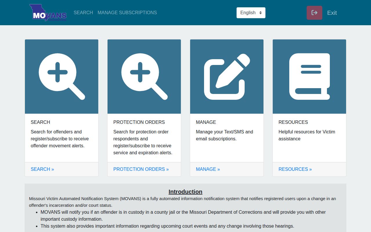 Grundy County inmate release check in the Missouri MOVANS portal