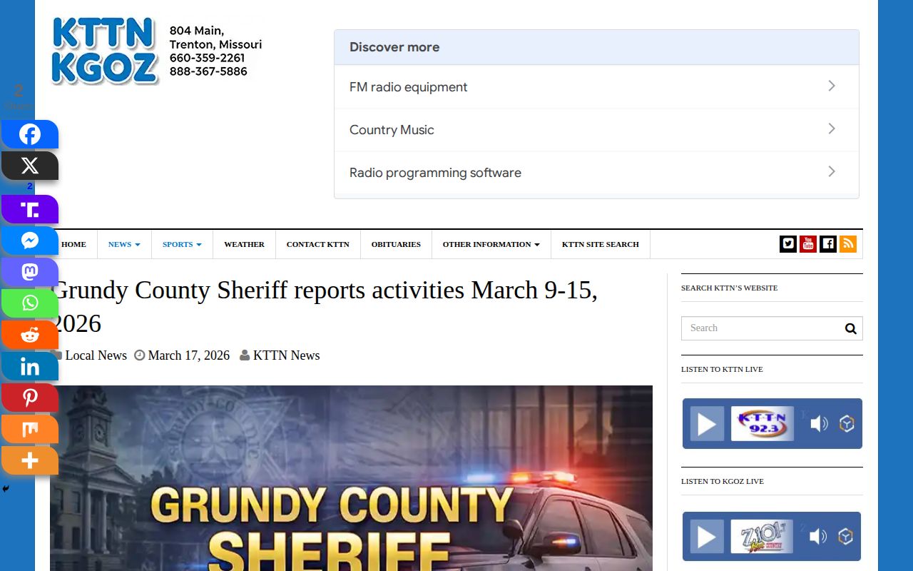 Grundy County weekly release and MODOC transfer report